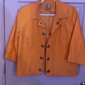 St. John Collection Orange Short-Sleeve Grommet-Front Jacket Ky Derby